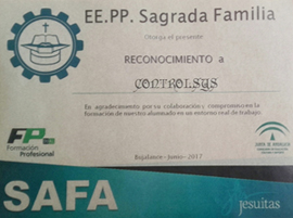 Otorgan a Controlsys un diploma como reconocimiento a su labor en el proyecto de la FP Dual de la Fundación SAFA