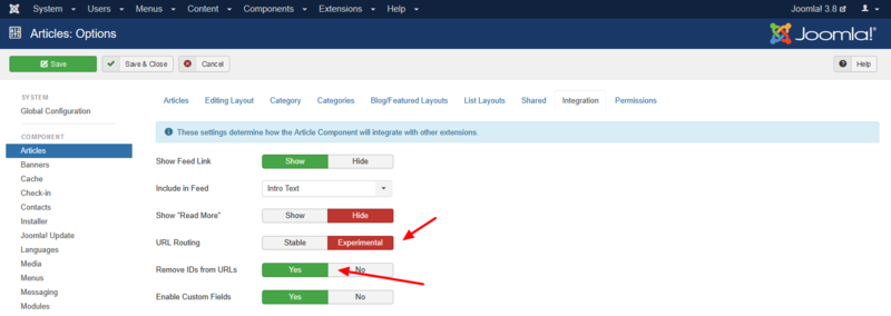 Activar nuevo sistema de rutas en Joomla