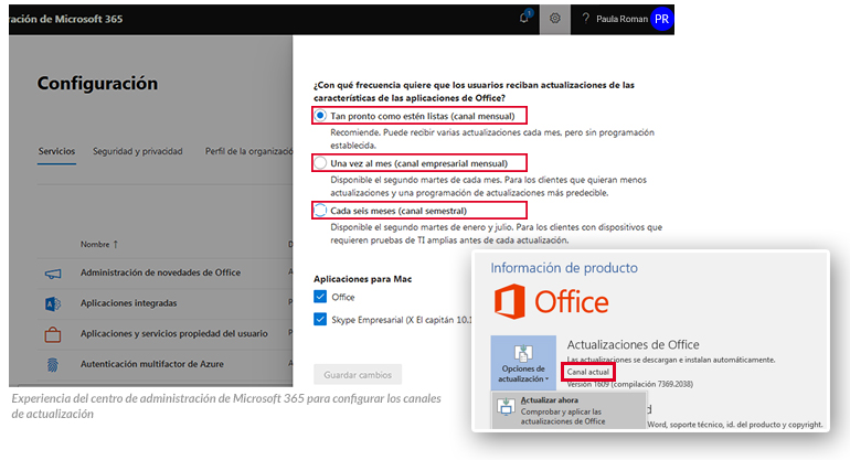 Novedades en los canales de actualización de Microsoft 365