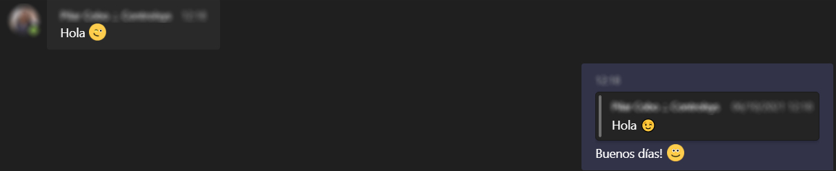 Ejemplo de respuesta en Teams