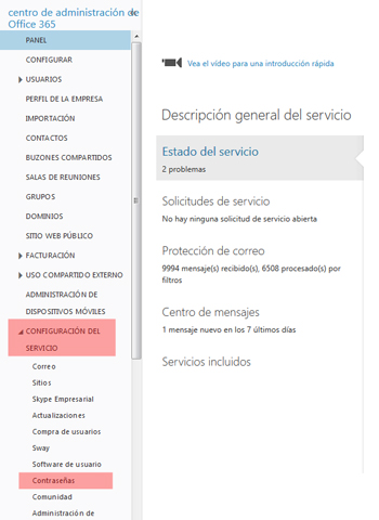 Cambiar directiva contraseñas Office 365