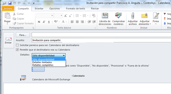 Envio de compartición de calendario Envio de compartición de calendario