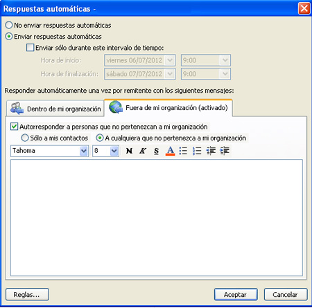 configuración respuesta automatica